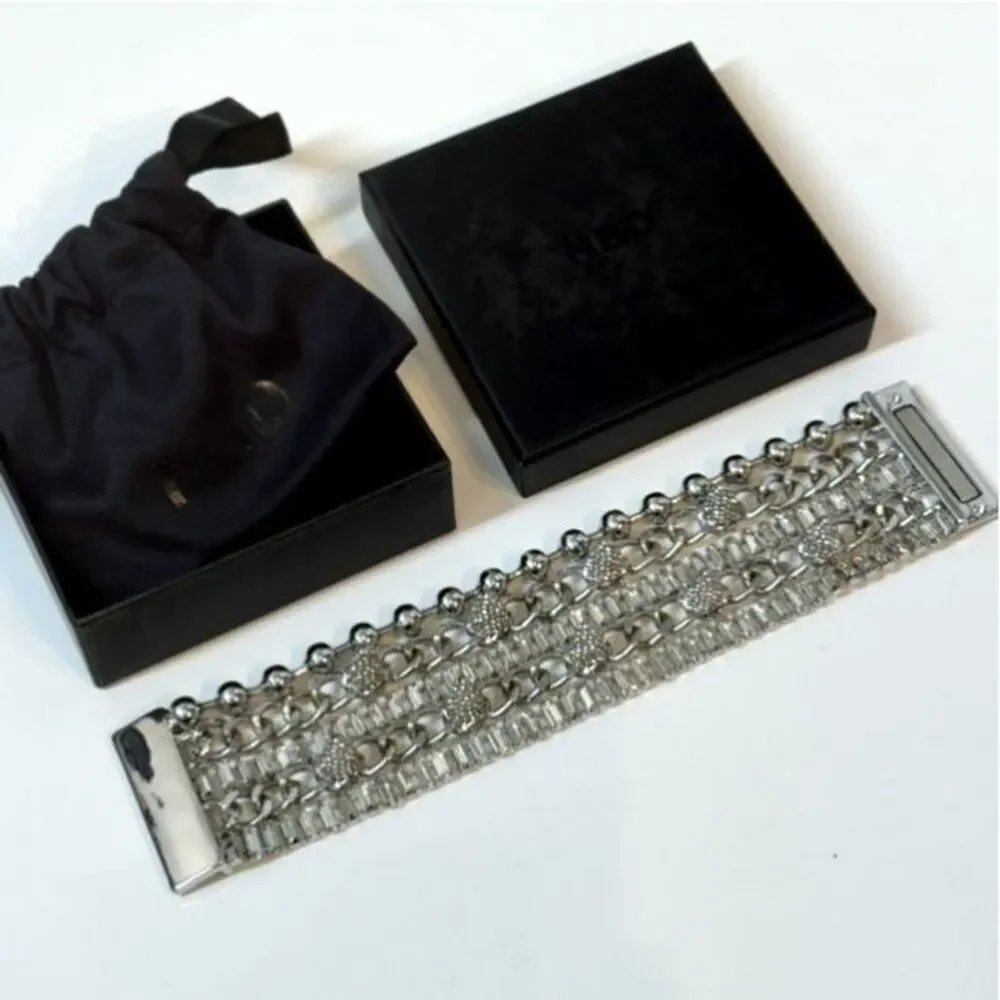 NBD Layered Bracelet in Silver Rhinestone Pave Studs Chunky REVOLVE Jewelry